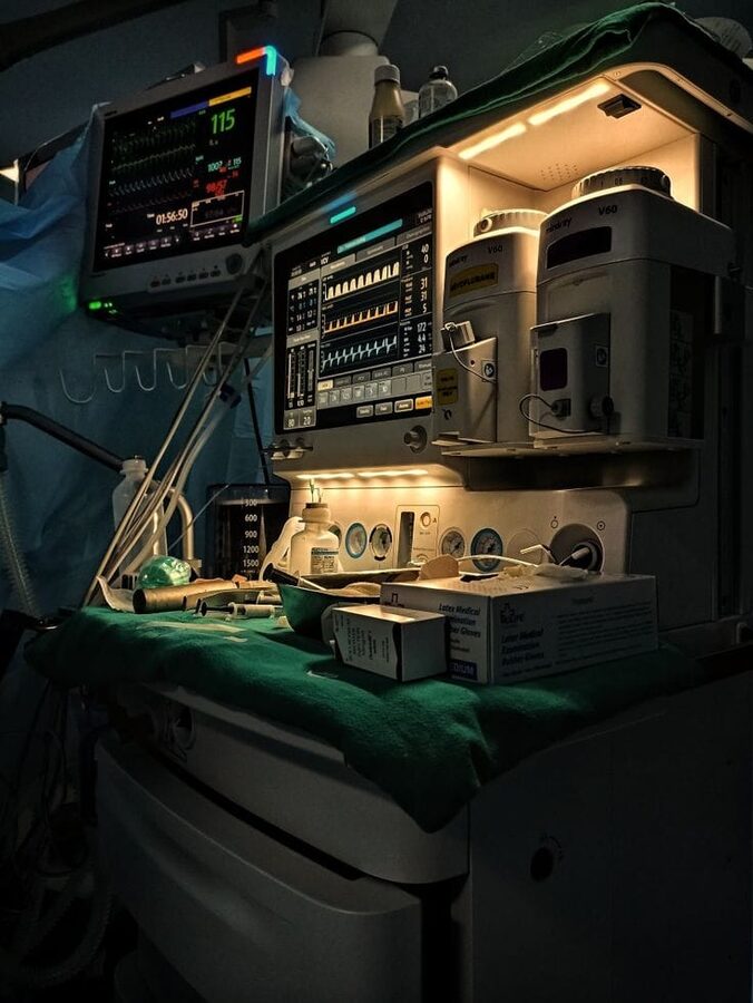 Anesthesia machine and vitals monitor in the OR