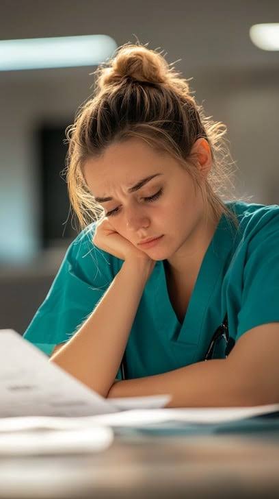 Tired student reading study notes